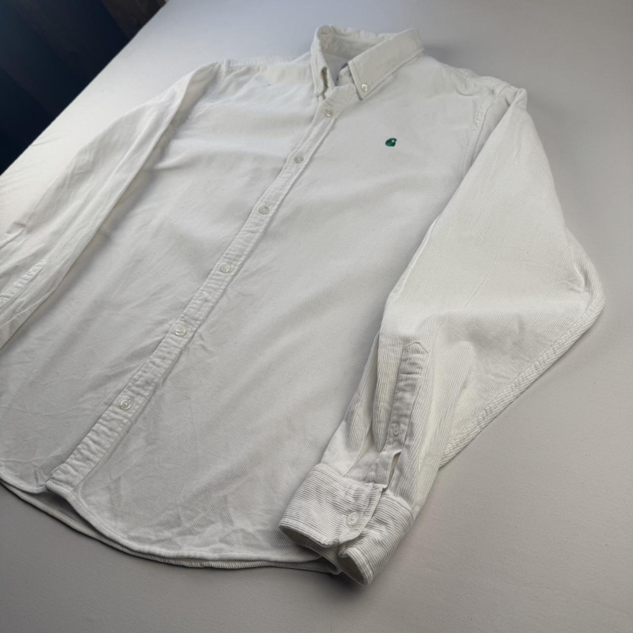 Carhartt WIP White and Green Corduroy Button Down Shirt L