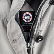 Canada Goose black Montebello parka jacket with fur-lined hood and logo patch.