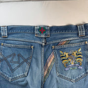 1990s Giovanni Valentino Graphic Embroidered Straight Leg Jeans 32W 30L