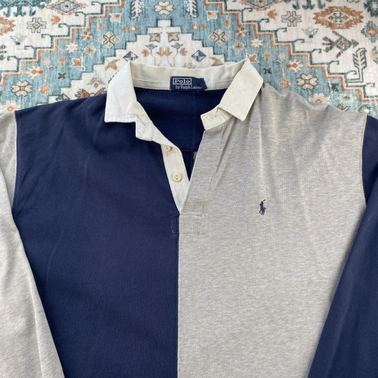 Polo Ralph Lauren split colour rugby polo shirt, oversized fit, featuring embroidered logo.
