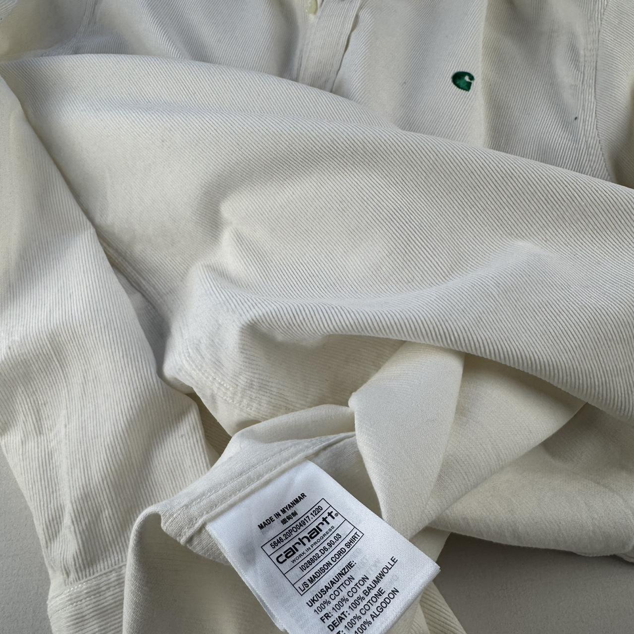 White and Green Carhartt WIP Long Sleeve Madison Corduroy Button Down Shirt M