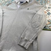 Polo Ralph Lauren grey rugby polo shirt with green pony logo and classic fit.