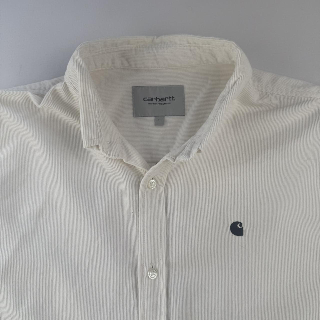 White and Black Carhartt WIP Long Sleeve Madison Corduroy Button Down Shirt L