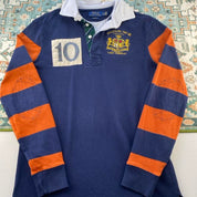 Polo Ralph Lauren oversized rugby polo shirt navy blue with embroidered logo and classic stripes.