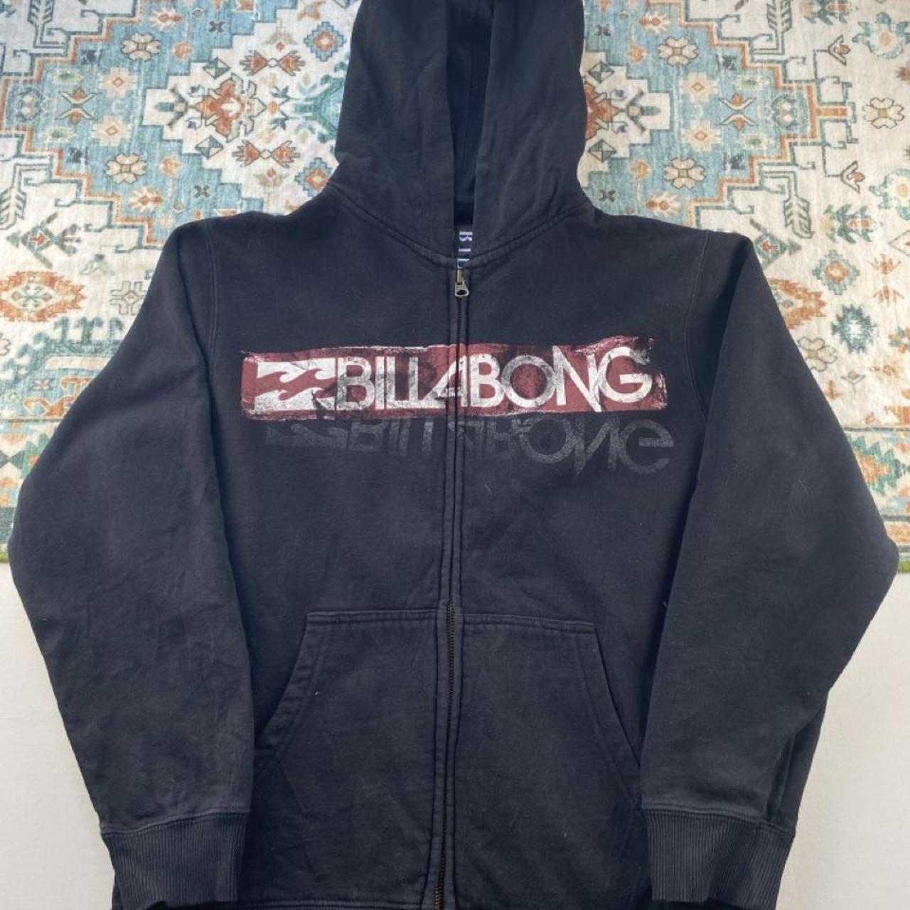 Billabong full zip hoodie for boys, navy blue, featuring logo and soft cotton material.