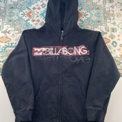 Billabong full zip hoodie for boys, navy blue, featuring logo and soft cotton material.