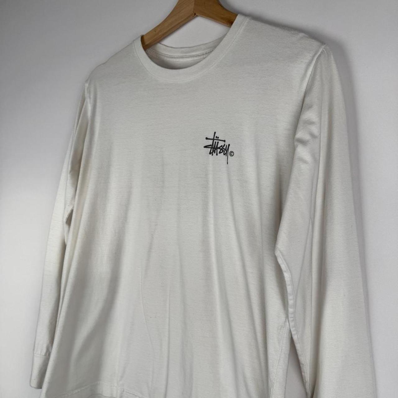 Stüssy men's rugby polo shirt, striped panel design, embroidered spellout logo, relaxed fit.