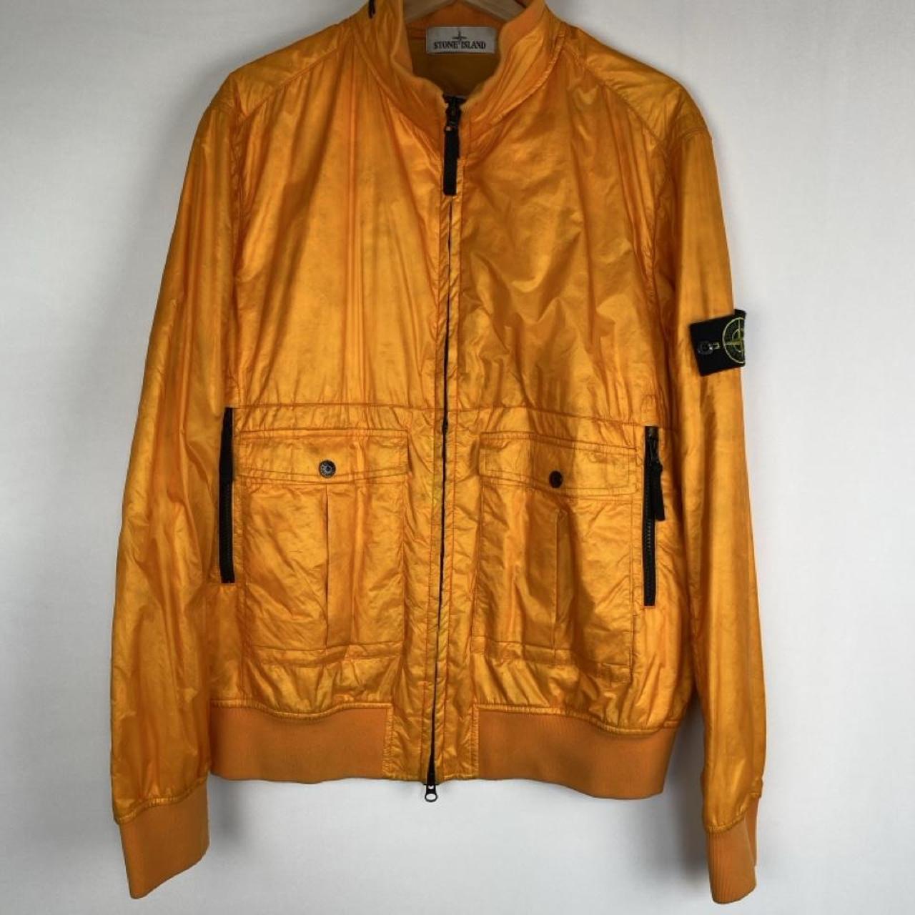 Stone Island bomber jacket in green with logo patch and micro ripstop material.