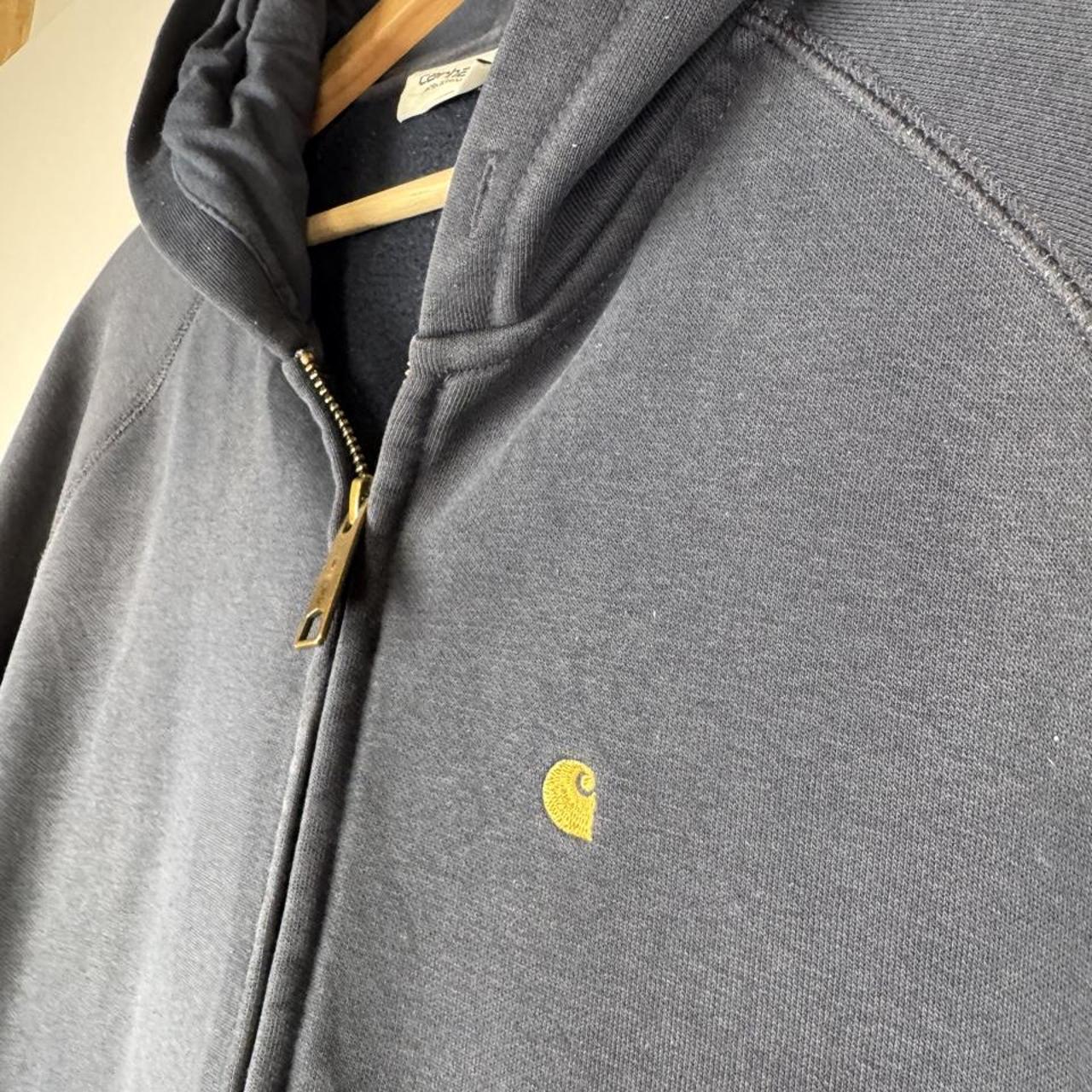 Carhartt WIP thick full zip hoodie in grey with logo patch and relaxed fit.