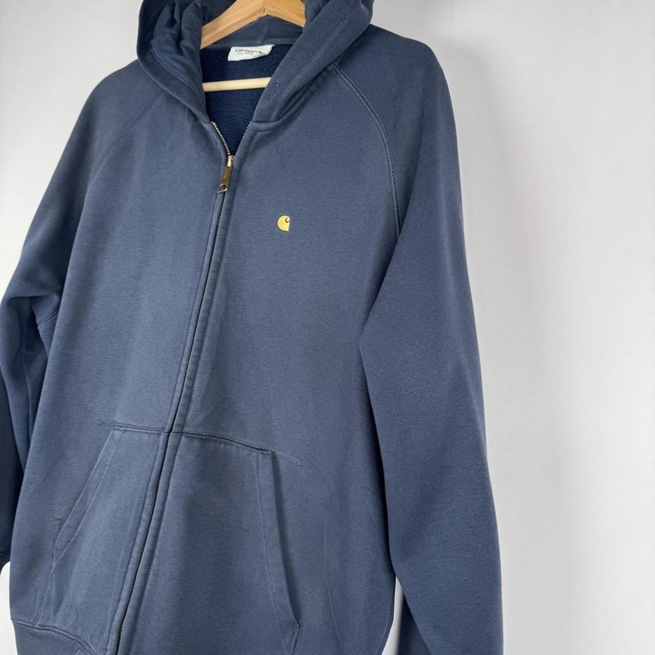 Carhartt WIP thick full zip hoodie in grey with logo patch and relaxed fit.