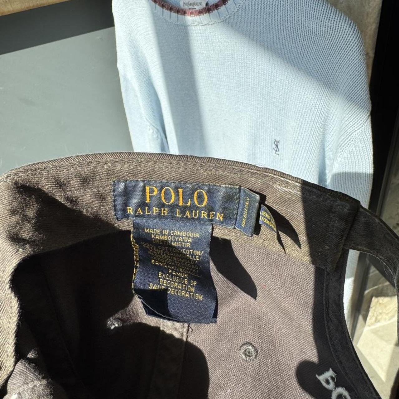 Polo Ralph Lauren grey cap with green discolouration and embroidered pony logo.