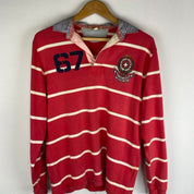 Polo Ralph Lauren red and white striped rugby polo shirt with embroidered logo.