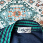 Burberry blue and green cardigan with Nautic Club embroidery and vintage 1980s style.