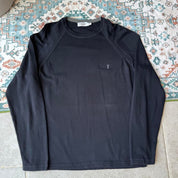 Yves Saint Laurent black knitted sweatshirt with embroidered YSL logo and slim fit.
