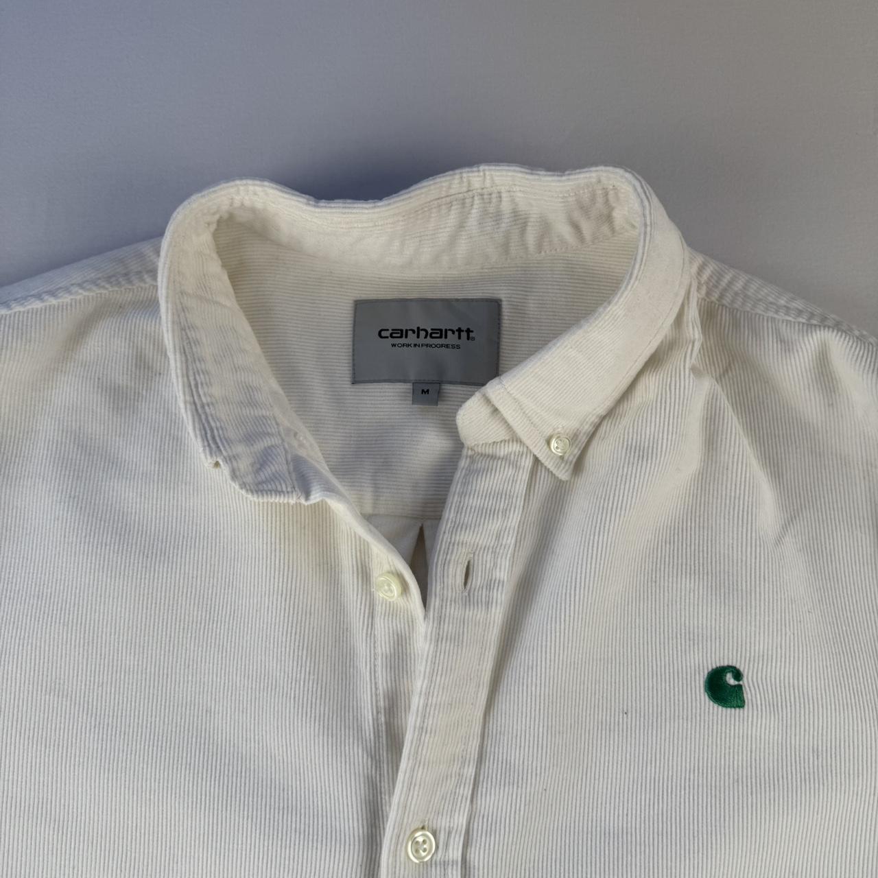 White and Green Carhartt WIP Long Sleeve Madison Corduroy Button Down Shirt M
