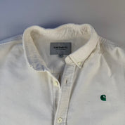 White and Green Carhartt WIP Long Sleeve Madison Corduroy Button Down Shirt M