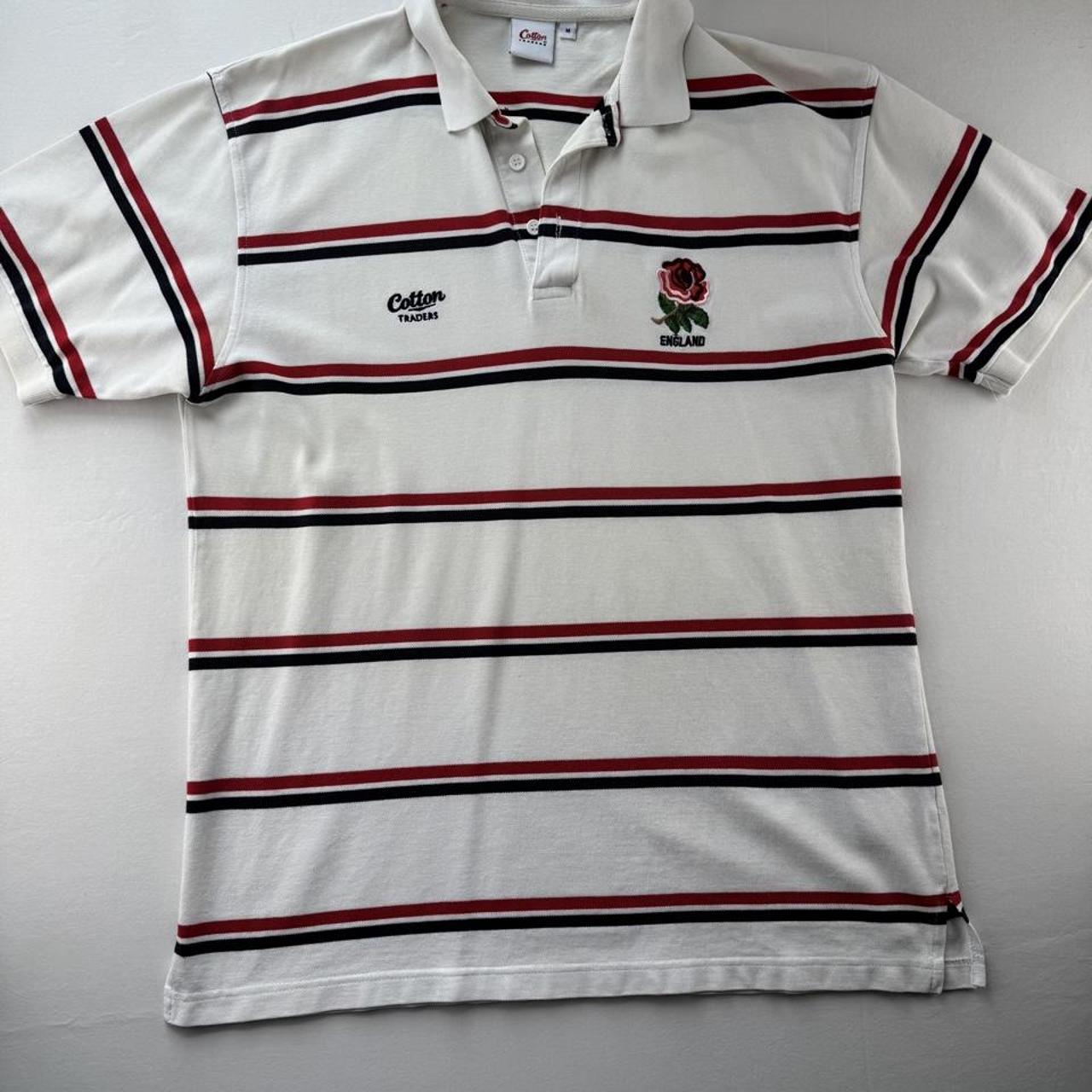 Early 2000s England Rugby Cotton Traders Striped Polo Shirt