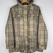 Barbour cream checkered parachute field jacket with relaxed fit and distinctive logo.