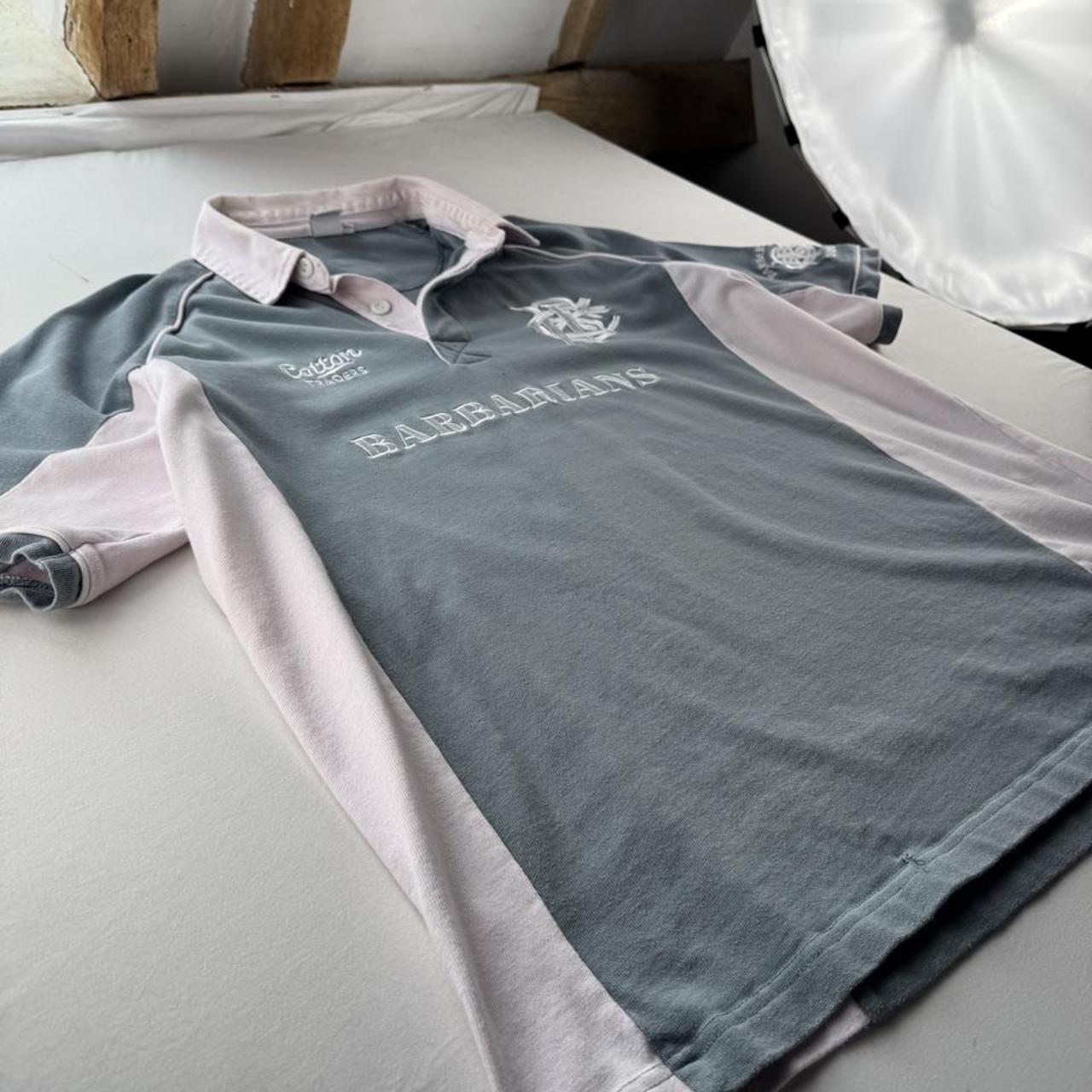Salmon Pink Sky Blue Cotton Traders Barbarians Rugby Polo Shirt XL