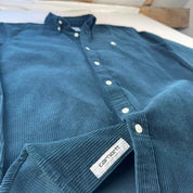Teal Carhartt WIP Long Sleeve Madison Corduroy Button Down Shirt M