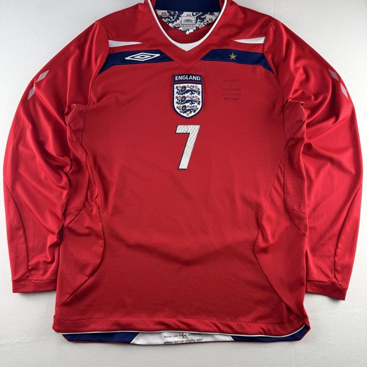 2008 England Umbro Number 7 David Beckham Away Long Sleeve Jersey M
