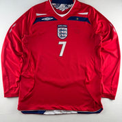 2008 England Umbro Number 7 David Beckham Away Long Sleeve Jersey M