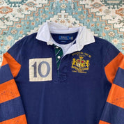 Polo Ralph Lauren oversized rugby polo shirt navy blue with embroidered logo and classic stripes.
