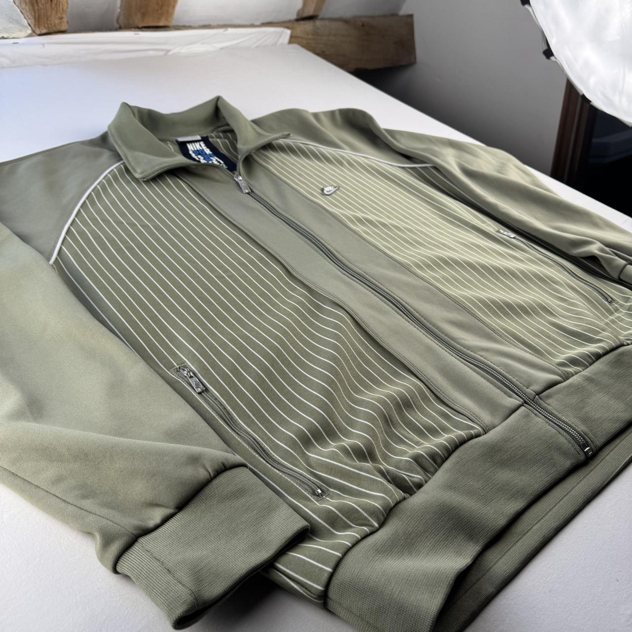 Mid 2000s Nike Embroidered Khaki Pinstripe Track Jacket XL