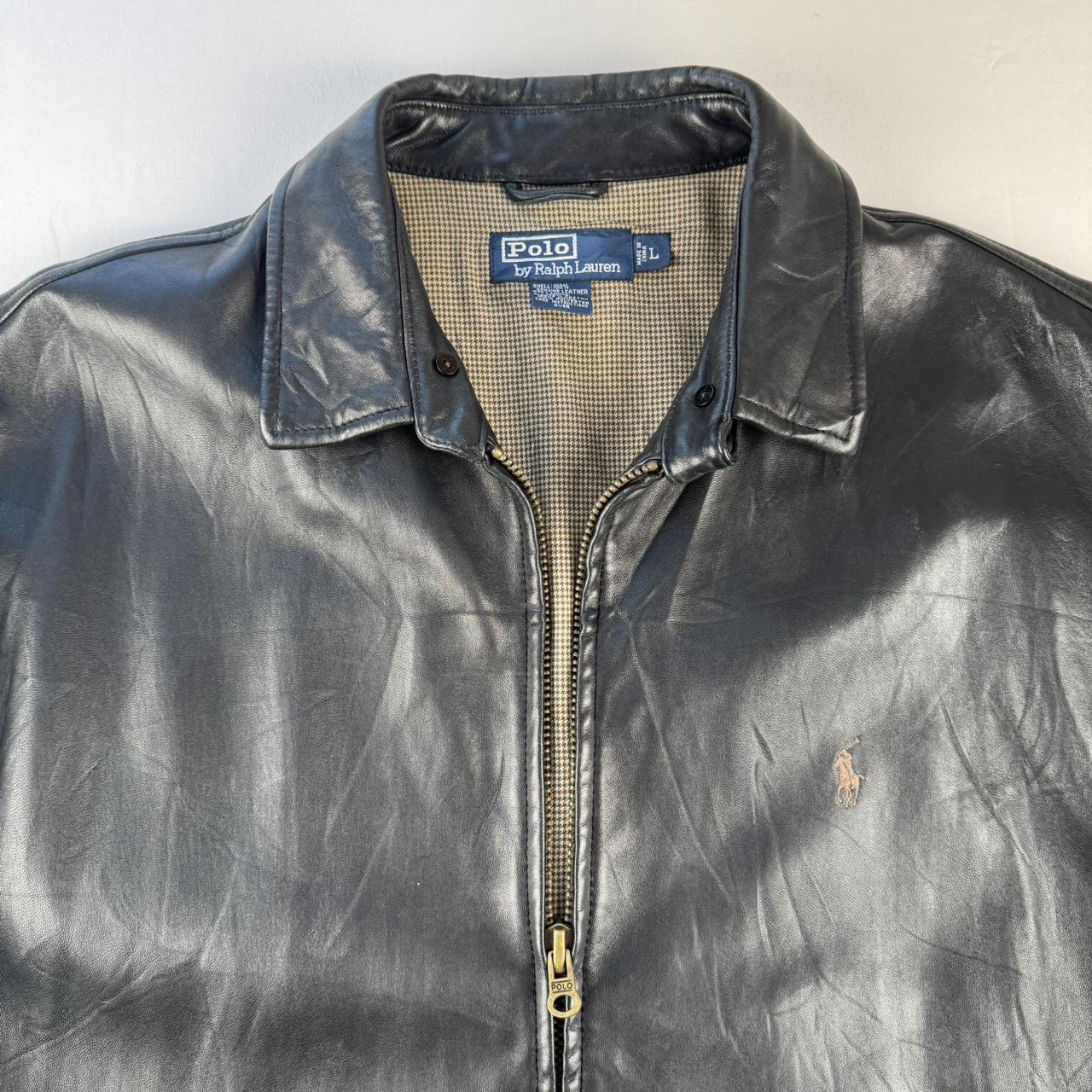 2000s Polo Ralph Lauren Black Leather Harrington Jacket L