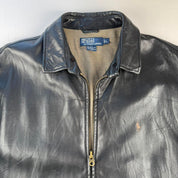 2000s Polo Ralph Lauren Black Leather Harrington Jacket L