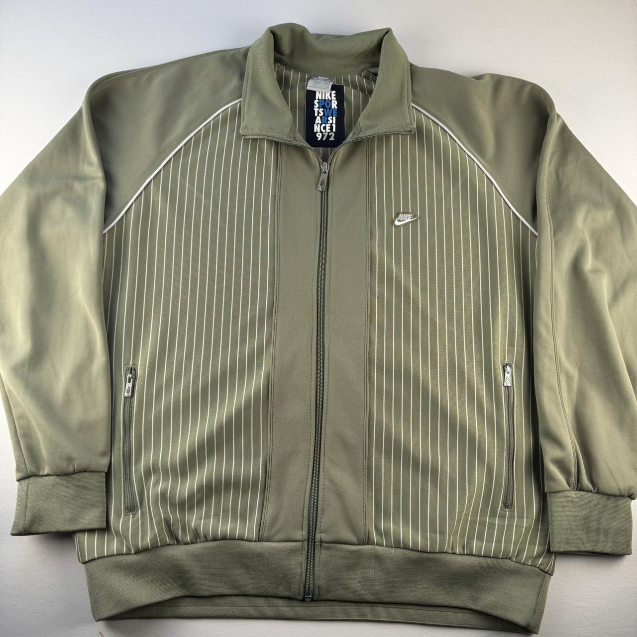 Mid 2000s Nike Embroidered Khaki Pinstripe Track Jacket XL