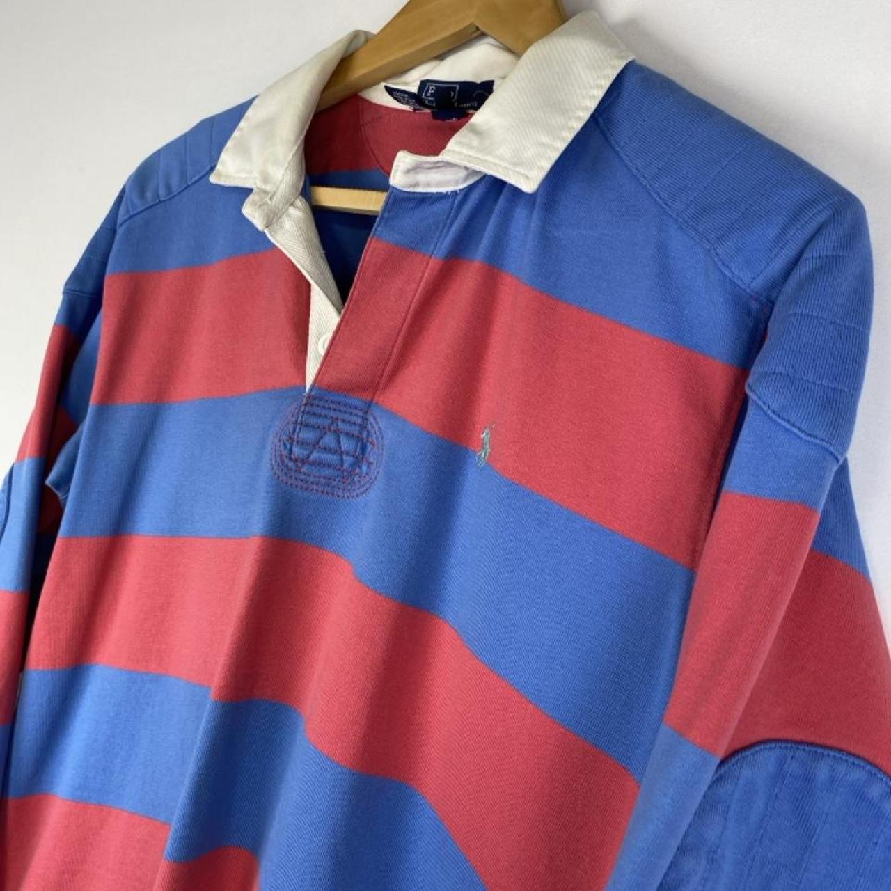 Polo Ralph Lauren striped rugby polo shirt red and blue with embroidered logo.