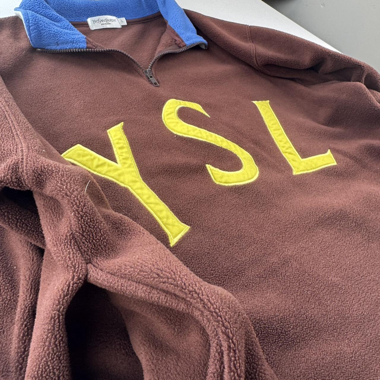 Rare Brown Yves Saint Laurent YSL Embroidered Quarter Zip Fleece L