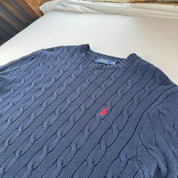 Modern Polo Ralph Lauren Red Pony Navy Cable Knit XL