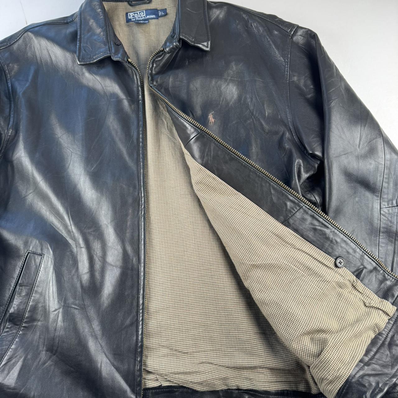 2000s Polo Ralph Lauren Black Leather Harrington Jacket L