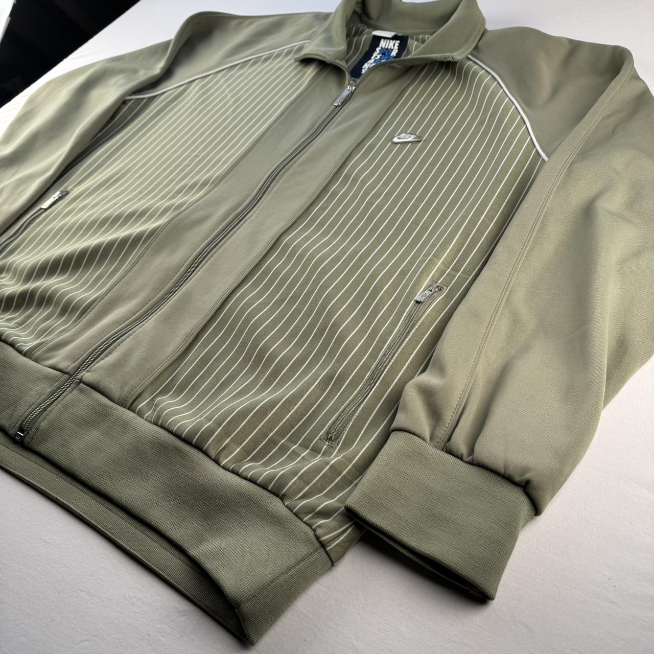 Mid 2000s Nike Embroidered Khaki Pinstripe Track Jacket XL