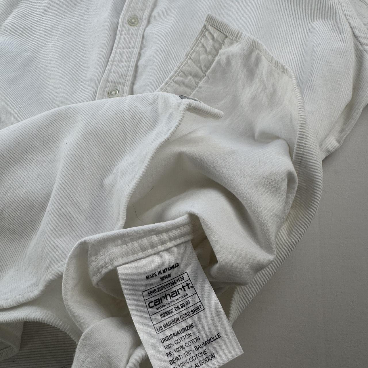 White and Green Carhartt WIP Long Sleeve Madison Corduroy Button Down Shirt L