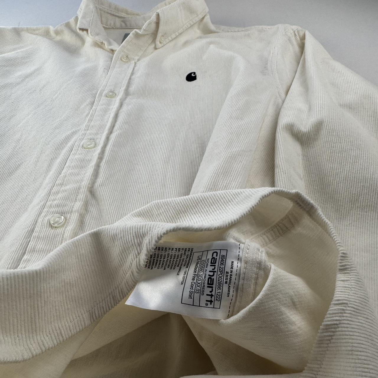 White and Black Carhartt WIP Long Sleeve Madison Corduroy Button Down Shirt L