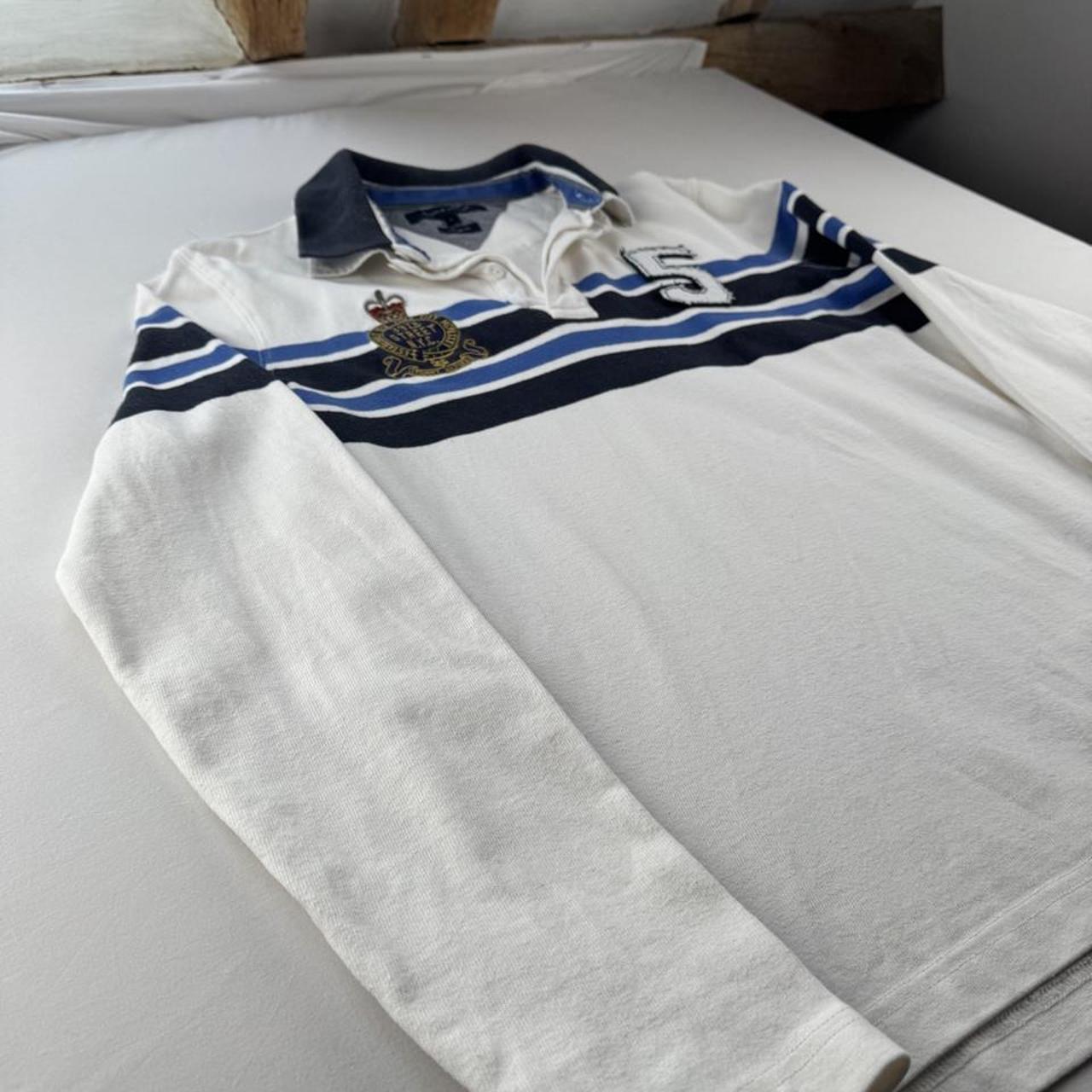 Tommy Hilfiger Embroidered Spellout Striped Rugby Polo L
