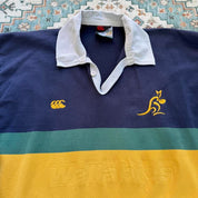 Canterbury men's long sleeve rugby polo green with Australia Wallabies logo and embroidered details.