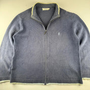Yves Saint Laurent YSL Embroidered Full Zip Chunky Knitted Jumper with White Trim L