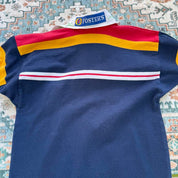 Canterbury men's polo shirt blue with embroidered London Broncos logo and signature.