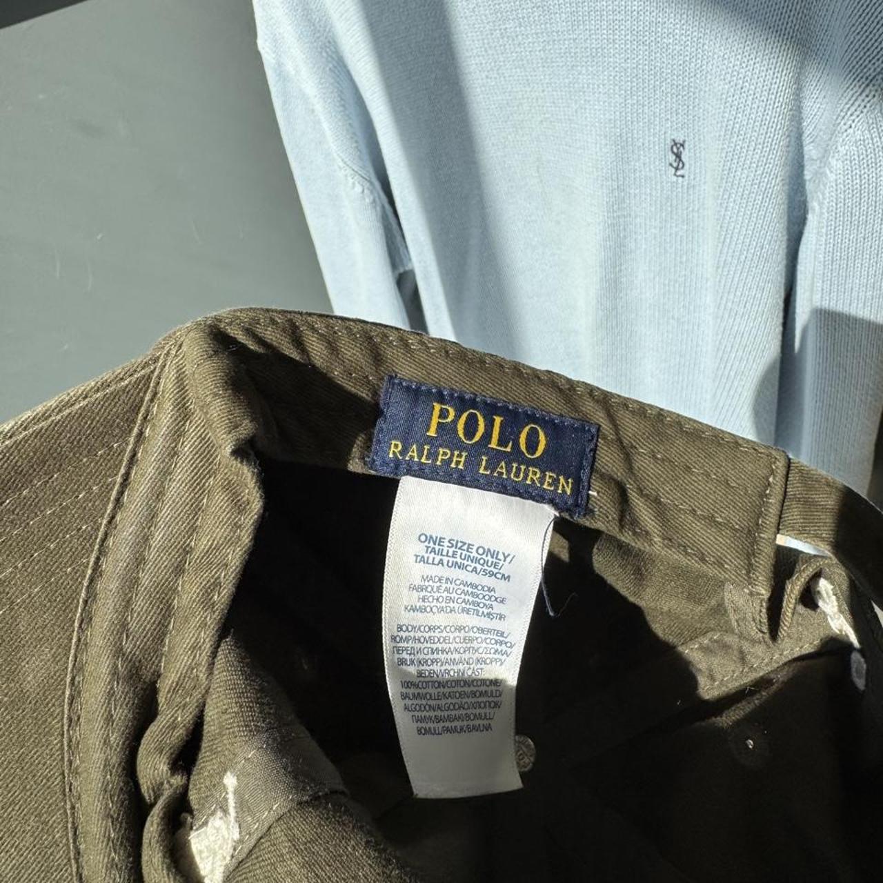 Polo Ralph Lauren khaki cap with embroidered pony logo and adjustable strap.