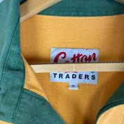 Cotton Traders green and yellow rugby polo with Wallabies logo and vintage design.
