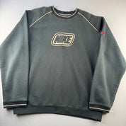 Vintage 2000s Nike Embroidered Dark Green and Cream Nike Sweatshirt L