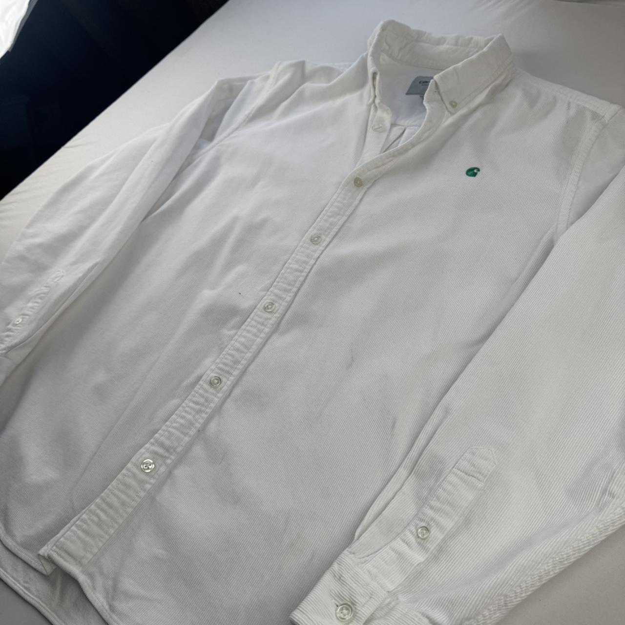 Carhartt WIP White and Green Corduroy Button Down Shirt L