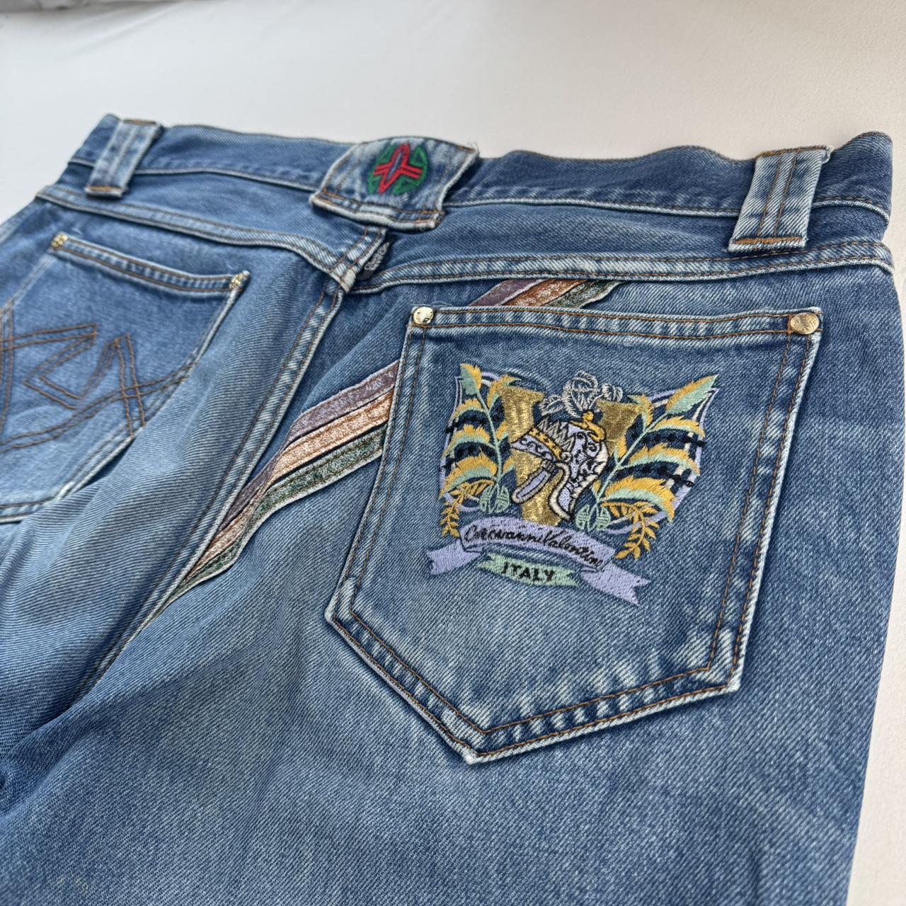 1990s Giovanni Valentino Graphic Embroidered Straight Leg Jeans 32W 30L