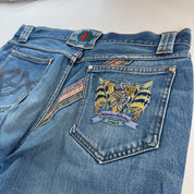 1990s Giovanni Valentino Graphic Embroidered Straight Leg Jeans 32W 30L