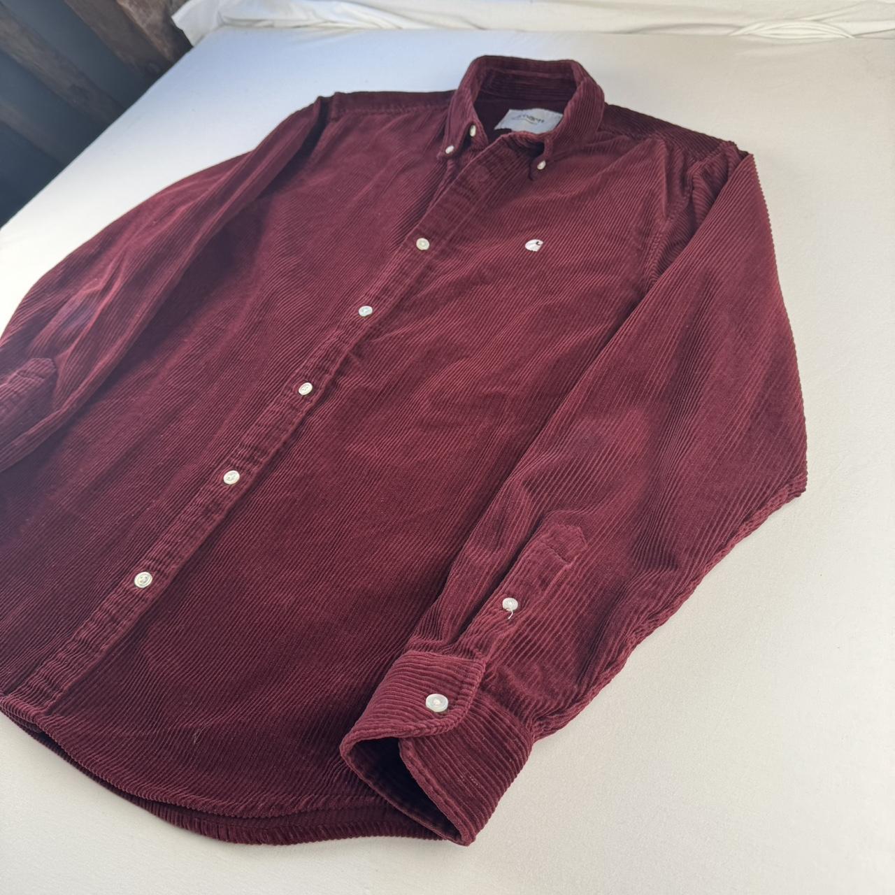 Burgundy Carhartt WIP Long Sleeve Madison Corduroy Button Down Shirt M