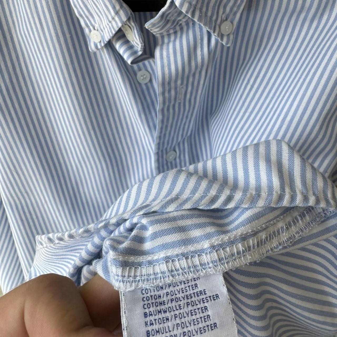 Polo Ralph Lauren striped button down shirt blue and white, classic collar, relaxed fit.